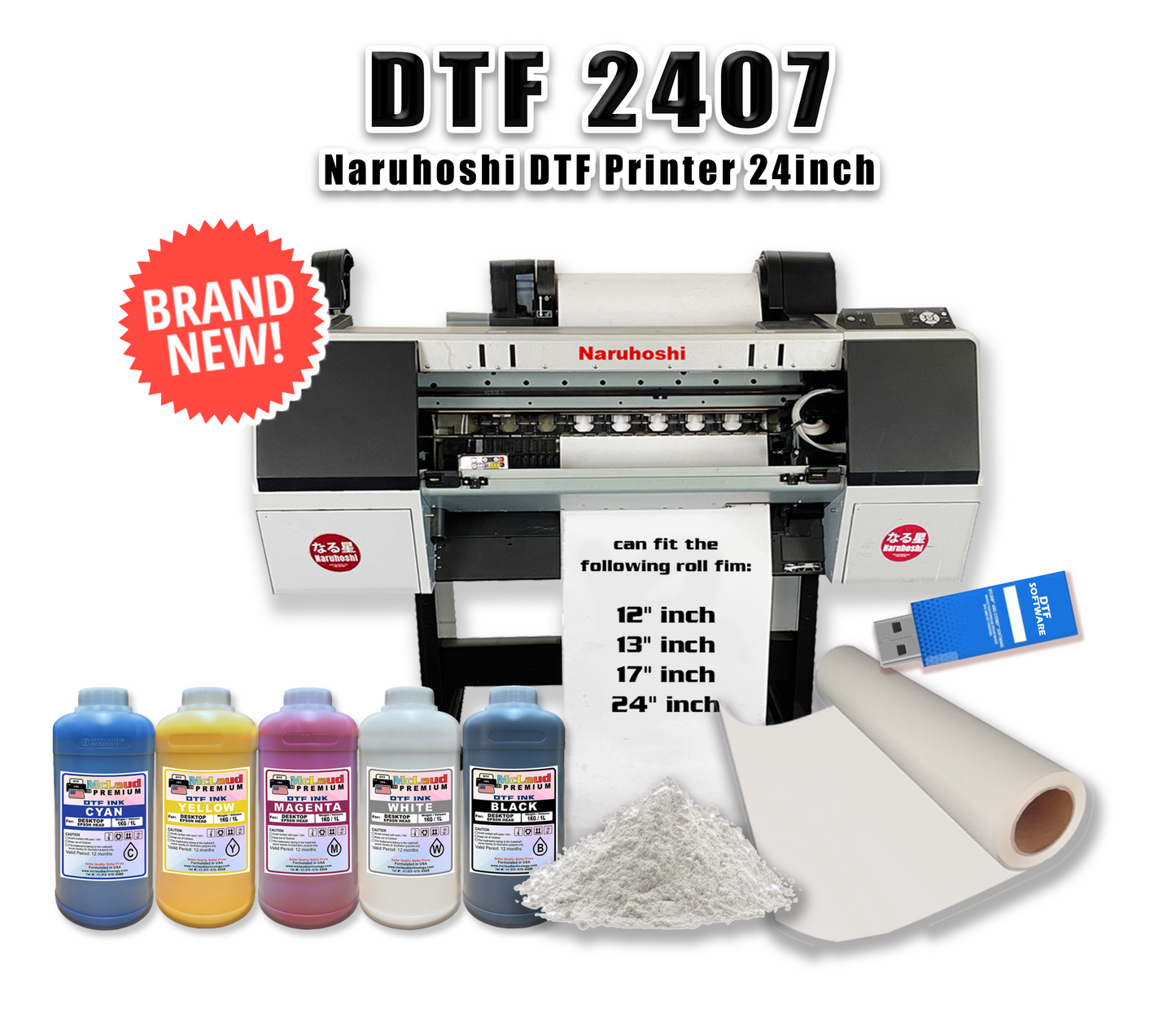 Naruhoshi DTF 2407 Printer, 24" Wide – Ready to Print Bundle Package, Free Shipping in USA